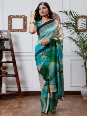 Turqoise Green Crepe Saree